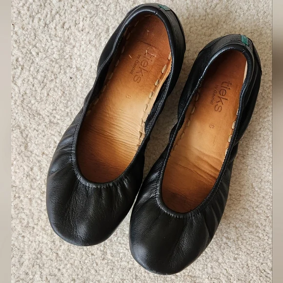 Tieks Black Leather Flats with Teal Soles - Picture 2 of 7